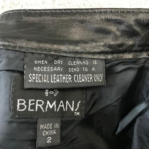 Vintage 80s Bermans Leather Skirt Womens‎ 2 Black A Line - Picture 4 of 9